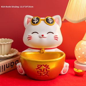 KAQIAO | Tượng Mèo Thần Tài Lớn Sáng Tạo Trang Trí Giá Đỡ Chìa Khóa