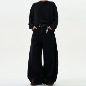 MADWITCH Mỹ Retro CleanFit Thoải Mái Rộng Rãi Quần Jean Nam Nữ Giặt Ra Vintage Thời Trang Viền Dao Denim Dài Quần Tây