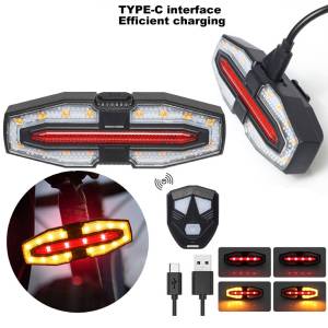Rechargeable Warning Bike Lights with Turn Signals Cycling Back Light Wireless Remote Control Bike Rear Light for Night Riding