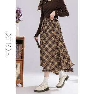 YOUXIANG | Chân Váy A-Line Mới Thu Đính Ren Lưới Dáng Không Đối Xứng