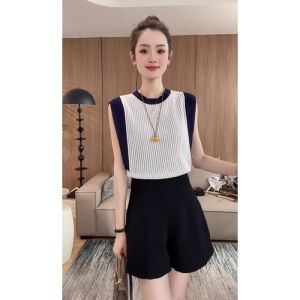 YUEZHONGWEI | Color Block Splicing Hollow Out Linen Knitted Top Women Summer Outdoor Thin Loose Sleeveless Vest Short Style Upperwear