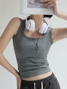 MiiOW | เสื้อกั๊กสายเดี่ยวคอวีสีเทาสำหรับผู้หญิงในช่วงฤดูร้อนปี 2025 เสื้อคลุมแบบบางทันสมัย ​​สวมใส่ได้หลากหลาย ทรงเข้ารูป