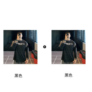 Heavyweight Cotton American Retro Print Long Sleeve Mens Sports Basketball T-Shirt Top Autumn Winter Loose Fit round Neck