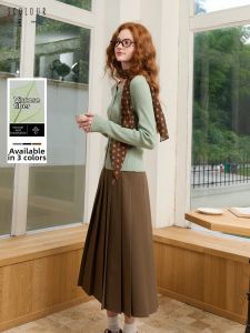 3COLOUR·S | High Waist Long A-line Petite Pleated Skirt