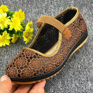 Summer New Mesh Shoes Womens Transparent Grandma Sandals Small Size Size 33 Shoes for the Elderly Non Slip Beef Tendon Soft Bottom Old Beijing