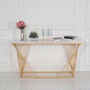 meja konsul harpa gold top marmer putih carrara