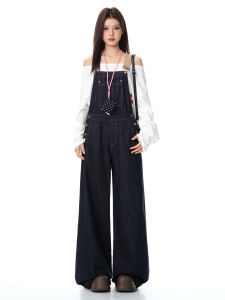 VMbU2025 New Vintage Denim Overalls Womens Fashion Loose Slimming Casual Floor-Length Pants Trendy High Waist Wide Leg Jeans
