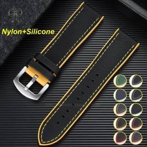 18/19/20/21/22/24mm Nylon Sailcloth Silicone Hybrid Strap Accessories Soft Replace Watchband Smartwatch Men Women Sport Bracelet