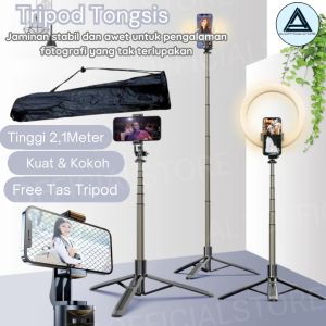 Tripod Handphone Kamera Tongsis Hp Vlog Selfie Free Tas 2 Meter Besi Ringan Portable Kuat Kokoh Tahan Lama Untuk Foto Video Konten Live Streaming Camera Stand Aksesoris Handphone