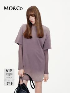 MO&Co. | Faded Cotton Two-layer Long-sleeve Dress