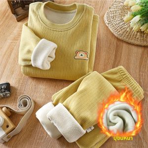 ชุดชั้นในเด็ก ชุดกันหนาวแบบแยกชิ้น ผ้าฝ้ายผสมโพลีเอสเตอร์ ระบายอากาศได้ดี อบอุ่น แห้งเร็ว สำหรับฤดูหนาว