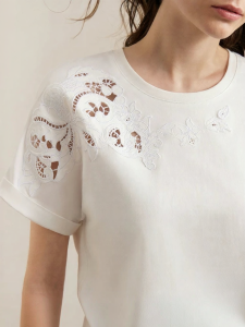 AMII | Leisure Loose Off-Shoulder Flap Short Sleeve Round Neck Lace T-Shirt