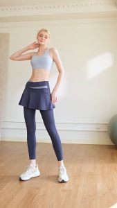Celana Rok  2 in 1 Olahraga  Legging Wanita   Dua Lapis Pakaian  High Waist Polos Bersepeda Gym Tennis Yoga Running Sport Fitness