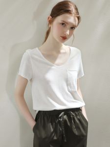 Miccbeirn | Miccbeirn Hanflax Casual Short Sleeve T-Shirt V-Neck Pocket Versatile Thin Classic Match All Summer Commute Style Pure Color
