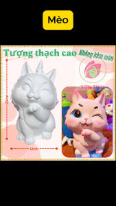 Tượng thạch cao Mèo Thiên Thần M54 (Không kèm màu) Bé Tô Màu Tô Tượng