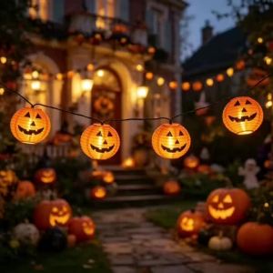 5M/8M Halloween Pumpkin Shaped Paper Lantern String Lights Used For Outdoor Courtyard Festival Haunted House Party Decoration