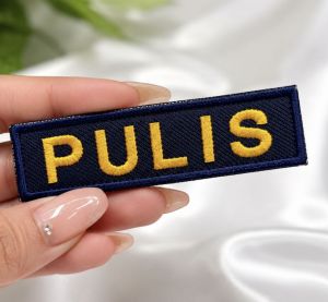 Custom Embroidery Name Cloth Patch Navy Nlue fabric with Gold Embroidery 1 X 4 inches