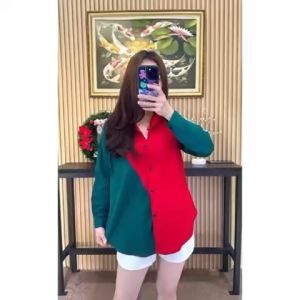 SJM KEMEJA TWOTONE NATALAN MERAH HIJAU TERBARU OVERSIZED LENGAN PANJANG KATUN POPLIN 031