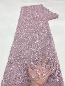 African Beaded Lace Fabric 2026 High-Quality Lace Nigerian French Sequined Mesh Lace Fabric for Wedding Party Dresses AT2929