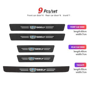 9Pcs/Kit Carbon Fiber Car Door Sill plate Sticker for Geely Okavango Coolray Car door plate Protector Strip