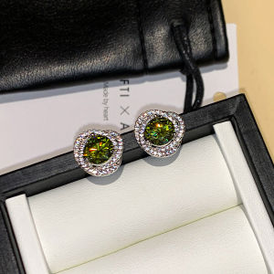 CAFFTI | 999 Silver Olive Green Sparkling Zircon Ear Studs