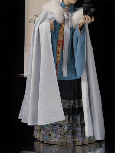 Original Design Hanfu Cloak Thickened Flocking Ming Dynasty Style Daily Wear Polyester Fiber Rabbit Fur Simulation Long Coat