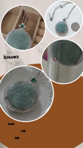 Elegant S925 Sterling Silver Gemstone Encrusted Jade Pendant Necklace