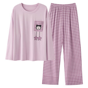 Bộ đồ ngủ nữ MiiOW làm bằng vải cotton dài tay in hoạt hình thoải mái