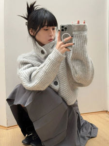 Zoyo Studio Winter High Neck Knitted Sweater Womens Design Short Cardigan Coat Cashmere Fiber 2023 Rectangle  Inverted Triangle Body Type