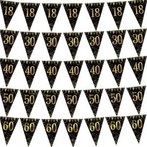 Black Gold 30th 40th 50th 60th Milestone Pennant Banner Adult Triangle Flag Garland Anniversaire Birthday Party Decor Supplies
