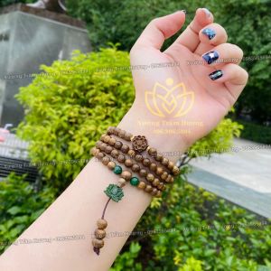 Chuỗi Trầm Hương Tốc 108 hạt 6mm Mix charm Sen bích + Hoa Sen Trầm - Vòng tay gỗ Nam Nữ tự nhiên cao cấp