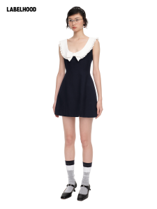 Waist-tightening Sleeveless Peter Pan Collar Dress
