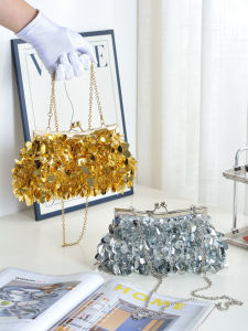 Shiny Bead Tassel Evening Bag Crossbody Dress Bag KTV Womens Bag Bright Sequins 2024 New Sweet Lady Style Soft Handbag