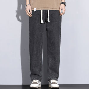 กางเกงยีนส์ทรงตรงขาบานสไตล์เกาหลีสำหรับผู้ชาย  ความยาวคลุมเท้า  แฟชั่นฤดูใบไม้ร่วง-ฤดูหนาว 2025  กางเกงลำลองอเนกประสงค์  ไซส์ใหญ่พิเศษถึง 5XL