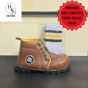Sepatu boot anak coklat tali free kaos kaki