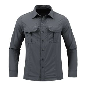 Sun Protection Shirt Quick Dry Long Sleeve Mesh Breathable Shirt Multi Pockets Fishing Shirts Hiking Work Cargo Shirts Tactical