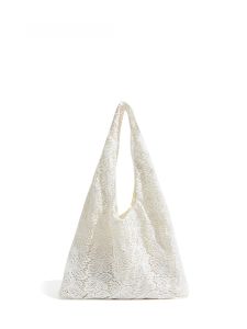 MABULA | Mabula Hollow Out Canvas Bag Korean Style Lace Woven Shoulder Bag Unique Design Tote Bag For Daily Use Soft Polyester Lining