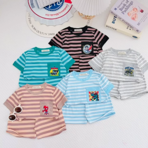 Bộ Cộc Tay Thun Lanh Sọc Dệt Viscose Dày Dặn mịn mền mại cho bé trai bé gái mặc ở nhà mặc đi học từ 7-25 ký