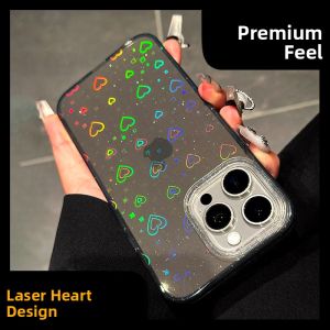 DAIMANG | Holographic Black Sparkle Love Heart Apple Phone Case