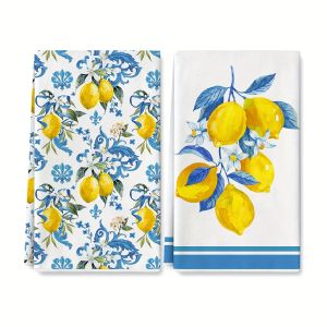 2Pcs Blue-Edged Lemon Kitchen Towels 40Cm*60Cm Towel Set Best Kitchen Towels Super Absorbent Soft Cleaning Cloth Cooking and Baking Tea Towels Hand Towels Cleaning Cloths Dishcloths Kitchen Decor Living Room Decorations Kitchen Essentials H...