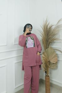 Pabrik Baju FLOWERS SET Bahan CRINKLE APLIKASI SABLON (REALPICT) Setelan Wanita Jumbo M L XL XXL
