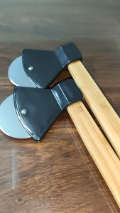 21cm Pemotong Pizza Gagang Kayu Axe Stainless Pisau Pizza Cutter Swing Pisau Pizza