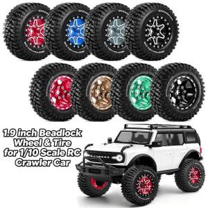 4pcs 1.9 inch 90mm All Terrain Tire & Beadlock Wheel Rims Set for 1/10 1/12 RC Crawler Car MJX Redcat RC4WD Wraith Axial SCX10