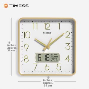 TIMESS | Wall Clock for Living Room Home Classroom Drill-Free Silent Radio-Controlled