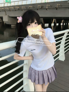 เสื้อยืดคอโปโลแขนสั้นสไตล์นักศึกษา ทรงสลิมฟิต สำหรับผู้หญิง ชุดนักเรียนฤดูร้อน ลายส้ม หวาน กระชับสัดส่วน เสื้อผ้าทำงาน