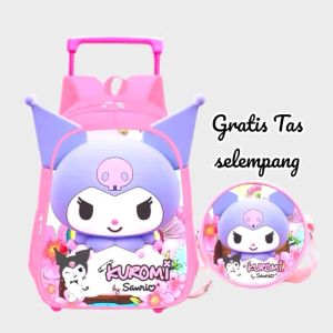 Tas Ransel Troli Anak Kuromi free tas selempang tas sekolah PAUD TK tas anak perempuan tas ransel troli tas anak