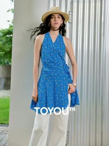 Toyouth | Đầm Vintage Elegance Hoa Mùa Hè Mới Cổ V Đai Dây Buộc