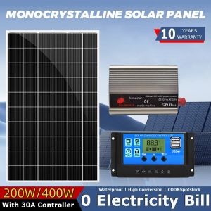 200/400W Solar Panel 18 Volt Pv Solar Module Cell Panel Generator Set For Home With 30A Solar Controller Waterproof Monocrystalline Silicon Power Generation Panel With Invter