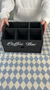 Wooden Coffee Bar Organizer Double Layer Storage Rack for Coffee Pods Countertop Kitchenware