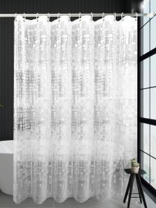 Artistic Square and Round Textured Pattern Shower Curtain Niche Design Bathroom Curtain Enhances Bathroom Style Partition Curtain